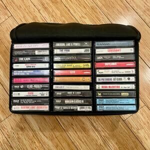 Vintage Cassette Tape Carrying Case + 60 Cassette Tapes